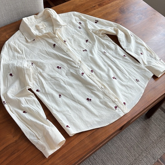 Sezane Tomboy Shirt Pink Flowers Embroidered Button-Up Shirt Size 38 US 6 Medium - Picture 5 of 12